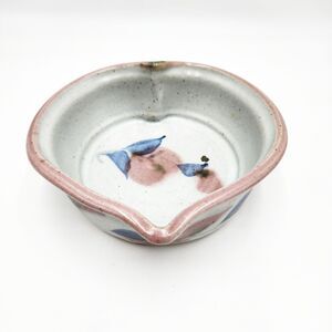 Stoneware Pottery Heart Shaped Bowl Handmade & Glazed Artist Signed Blue JY Pink